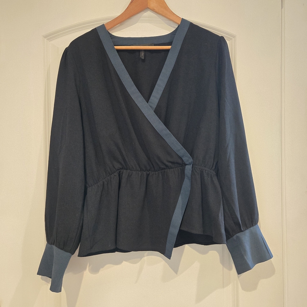 Elegant Black and Blue Women's Wrap Top